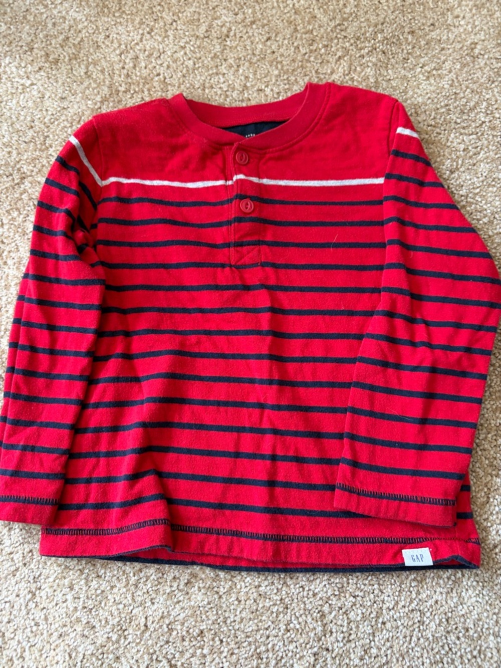 GAP Red Long-Sleeve Striped Henley Tee